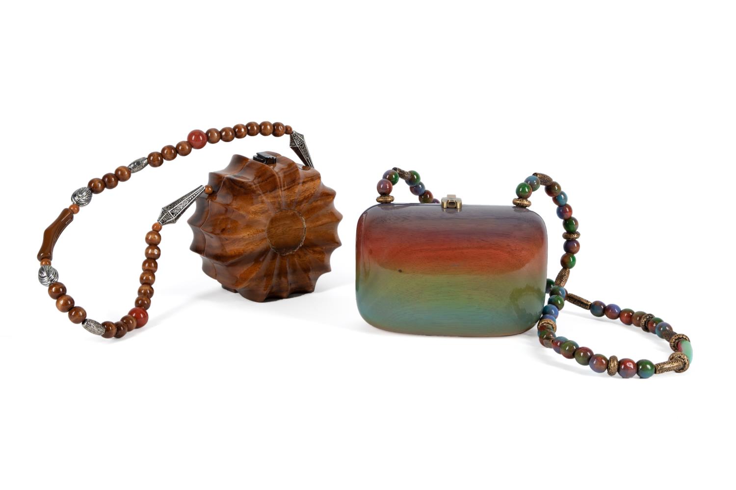 TWO TIMMY WOODS WOODEN CLUTCH