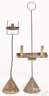 TWO TIN ADJUSTABLE CANDLESTAND