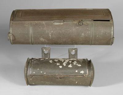 Two tin candle boxes: one of oval