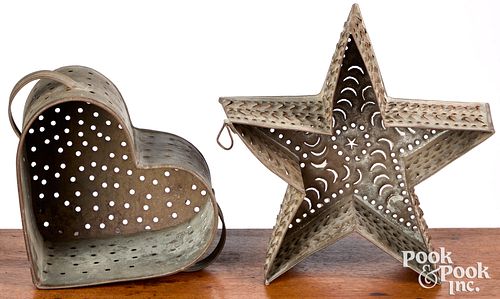 TWO TIN CHEESE STRAINERS 19TH C.Two