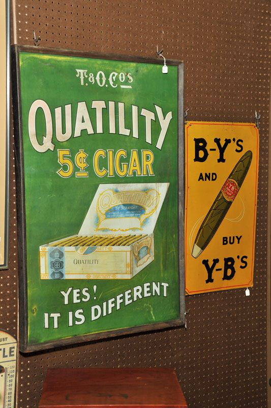 TWO TIN CIGAR ADVERTISING SIGNS.