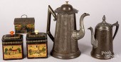 TWO TIN COFFEEPOTS, ETC.Two ti