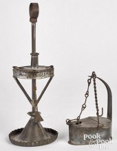 TWO TIN FAT LAMPS, 19TH C.Two