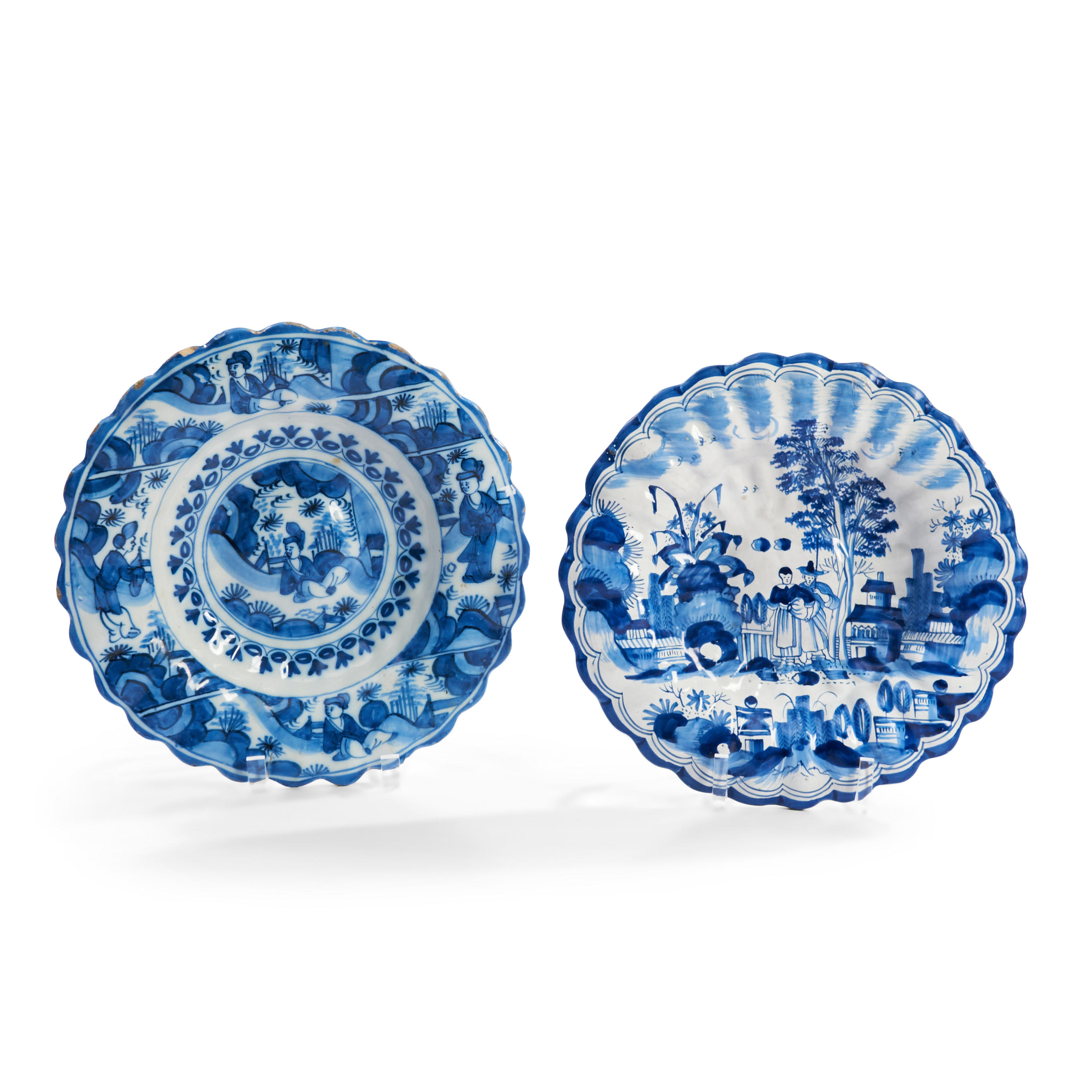 TWO TIN GLAZED CHINOISERIE