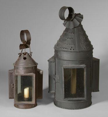 Two tin lanterns: one with three