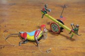 TWO TIN MONKEY TOYS.  American