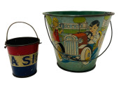 TWO TIN SAND PAILS-"SEA SIDE"(