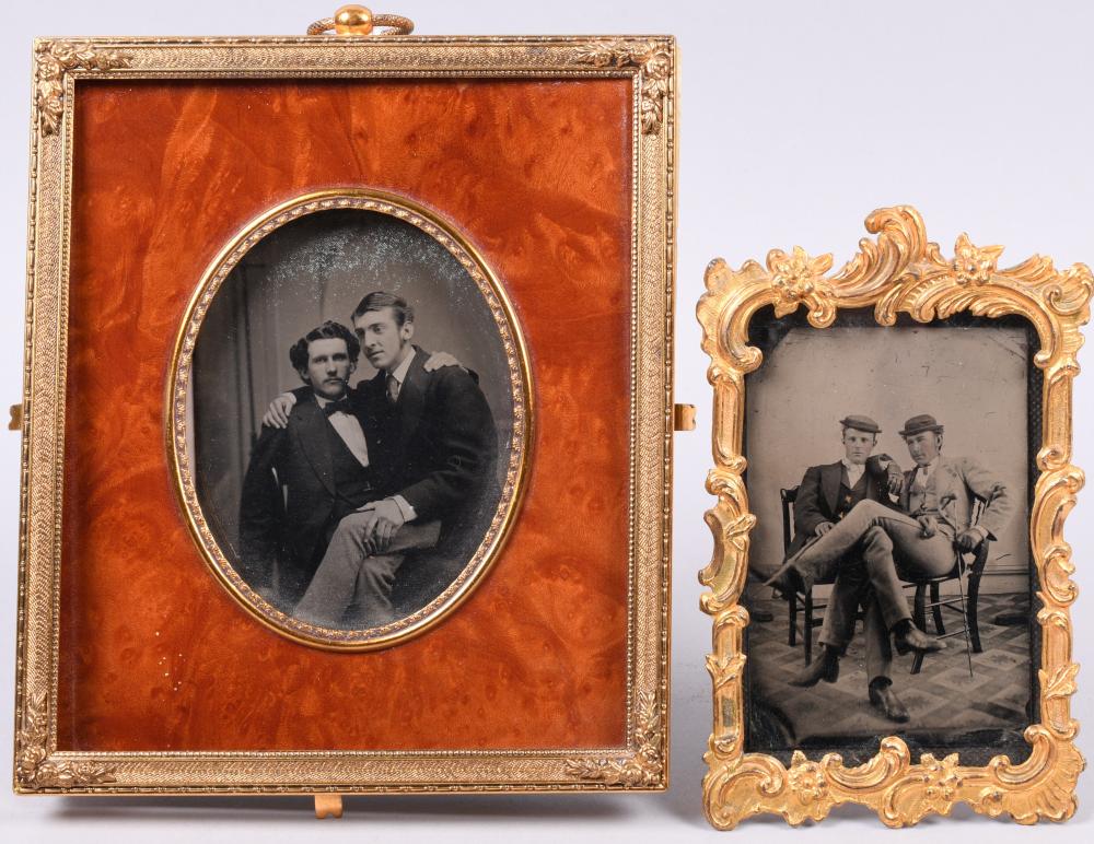 TWO TINTYPES OF EMBRACING MEN, 19TH