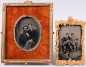 TWO TINTYPES OF EMBRACING MEN,
