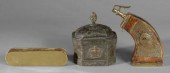 Two tobacco boxes, powder horn