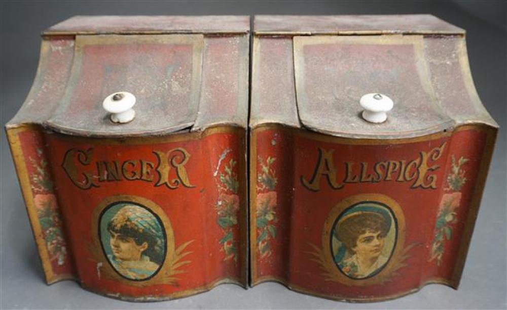 TWO TOLE DECORATED METAL SPICE