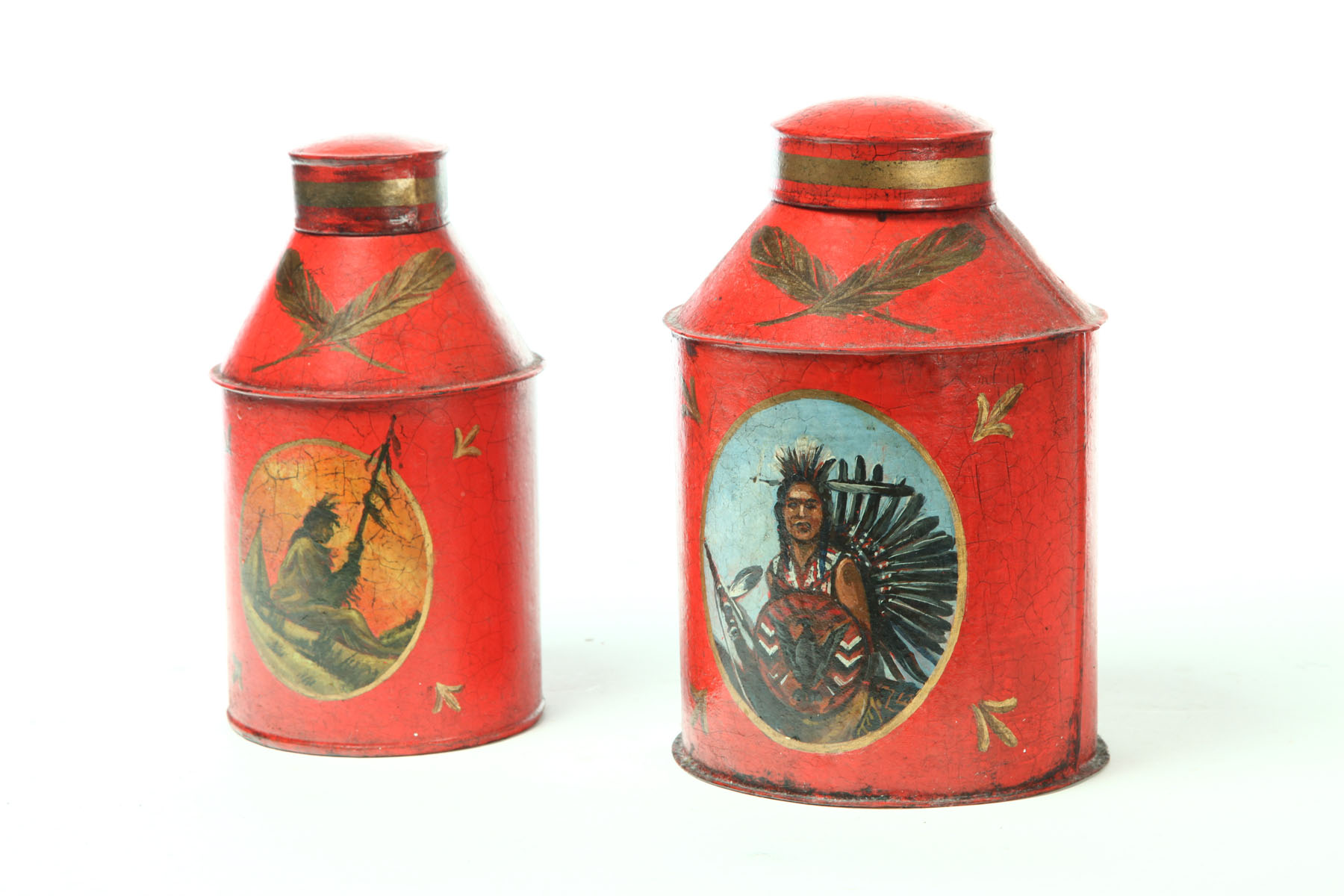 TWO TOLE TEA CADDIES.  American 