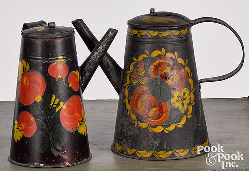 TWO TOLEWARE COFFEE POTS, 19TH