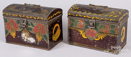 TWO TOLEWARE DOCUMENT BOXES, 19TH
