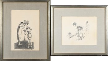 Two Tom Riley graphite drawings,