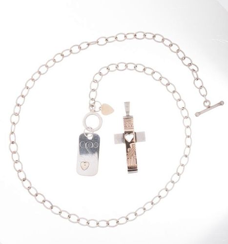 TWO TONE CROSS PENDANT AND MONOGRAM