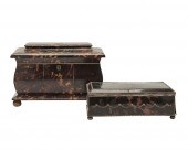 TWO TORTOISE SHELL TEA CADDIES