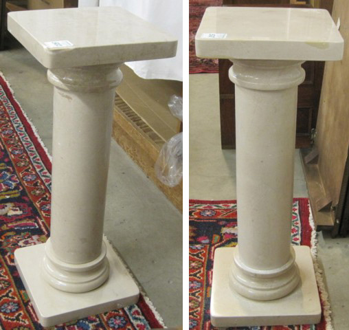 TWO TRAVERTINE MARBLE PEDESTALS
