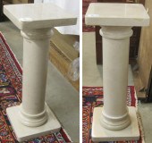 TWO TRAVERTINE MARBLE PEDESTAL