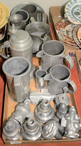 TWO TRAY LOTS OF PEWTER TO