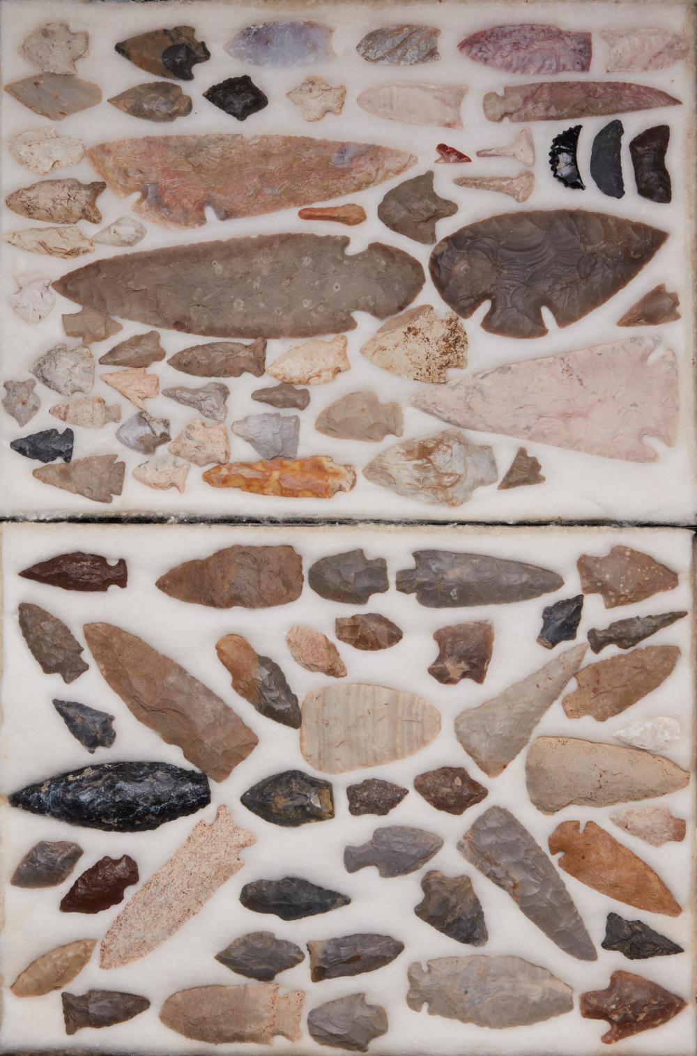 TWO TRAYS OF STONE POINTSTwo