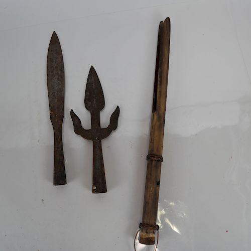 TWO TRIBAL IRON KNIVES & A