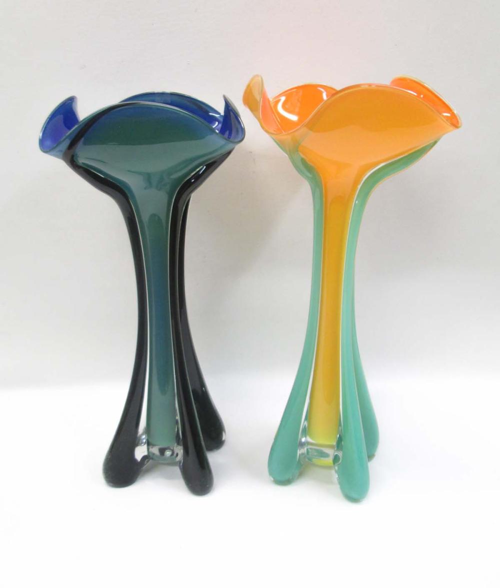 TWO TROPICAL ART GLASS VASES BY