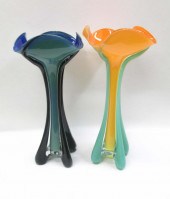 TWO TROPICAL ART GLASS VASES B