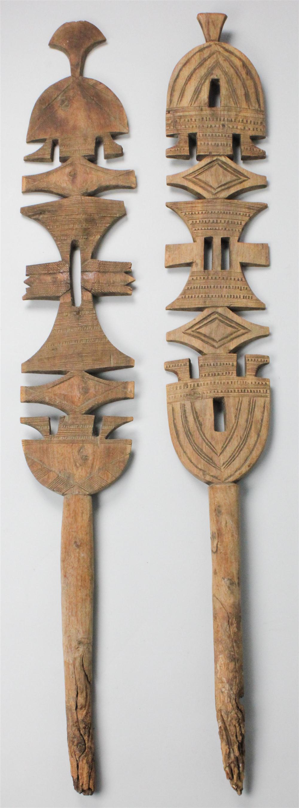 TWO TUAREG WOOD CARVED TENT POLES