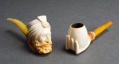 TWO TURKISH CARVED MEERSCHAUM