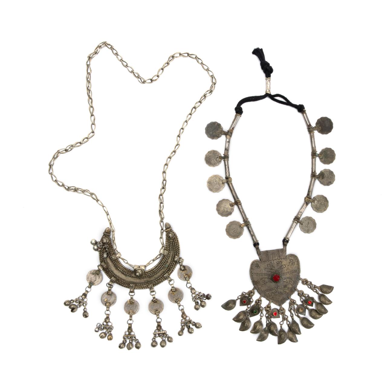 TWO TURKMEN COPPER AND SILVER ALLOY