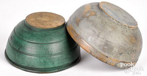 TWO TURNED AND PAINTED BOWLS,