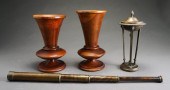 TWO TURNED FRUITWOOD URNS, A L