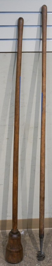 TWO TURNED WOOD PRIMITIVE TOOL