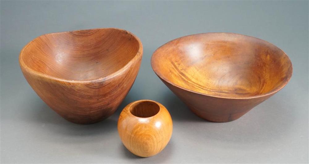 TWO TURNED WOOD SALAD BOWLS AND A