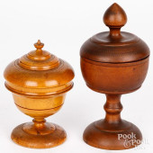 TWO TURNED WOODENWARE CANNISTE