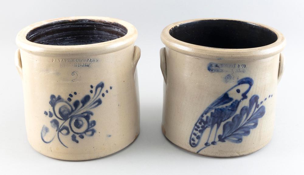 TWO TWO-GALLON STONEWARE CROCKS