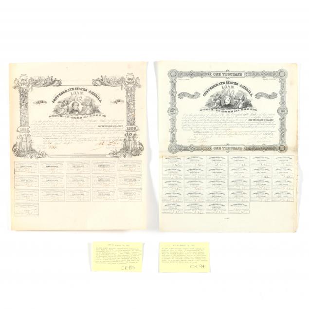 TWO UNCUT CONFEDERATE $1000
