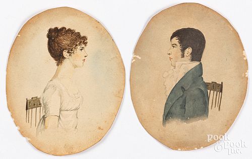 TWO UNFRAMED OVAL WATERCOLOR