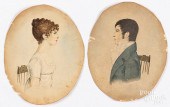 TWO UNFRAMED OVAL WATERCOLOR P