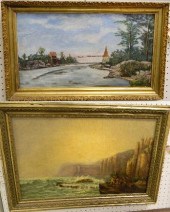 Two Unsigned  oil on canvas: o