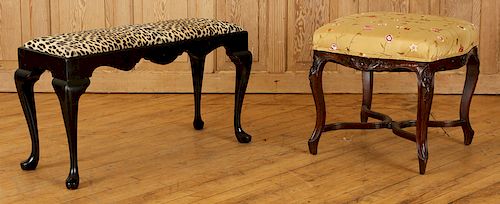 TWO UPHOLSTERED BENCHES LOUIS XV
