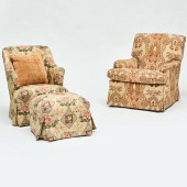 TWO UPHOLSTERED CHAIRS AND AN