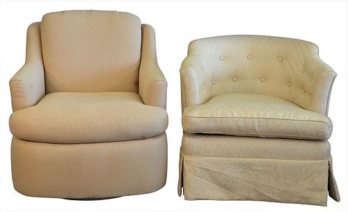 TWO UPHOLSTERED CLUB CHAIRS, ONE