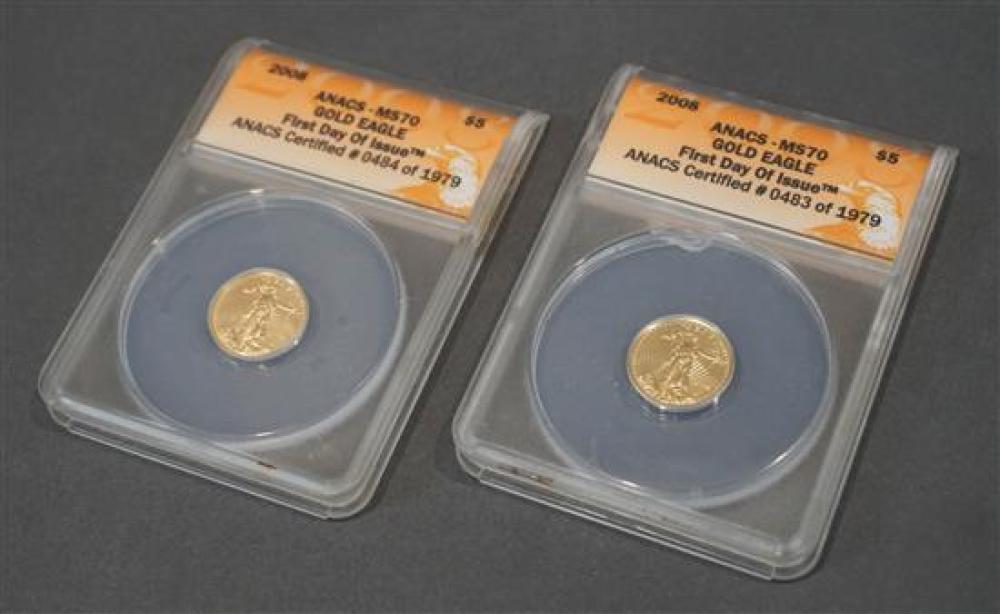 TWO U.S. 2008 FIVE-DOLLAR GOLD