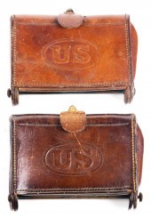 TWO US LEATHER AMMO POUCHES, 4