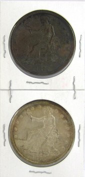 TWO U.S. SILVER TRADE DOLLARS:
