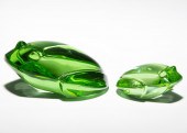 TWO VAL ST. LAMBERT GLASS FROG