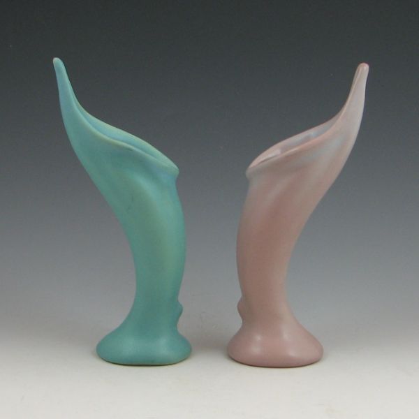 Two Van Briggle bud vases. Both