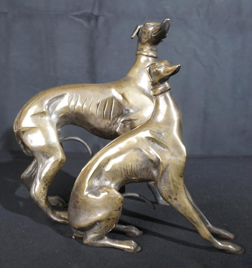 TWO VARICOLORED BRASS WHIPPETS H OF